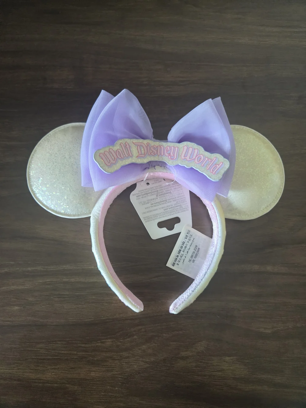 Walt Disney World Sign Pastel Purple Pink and White Shimmer Ears Headband New